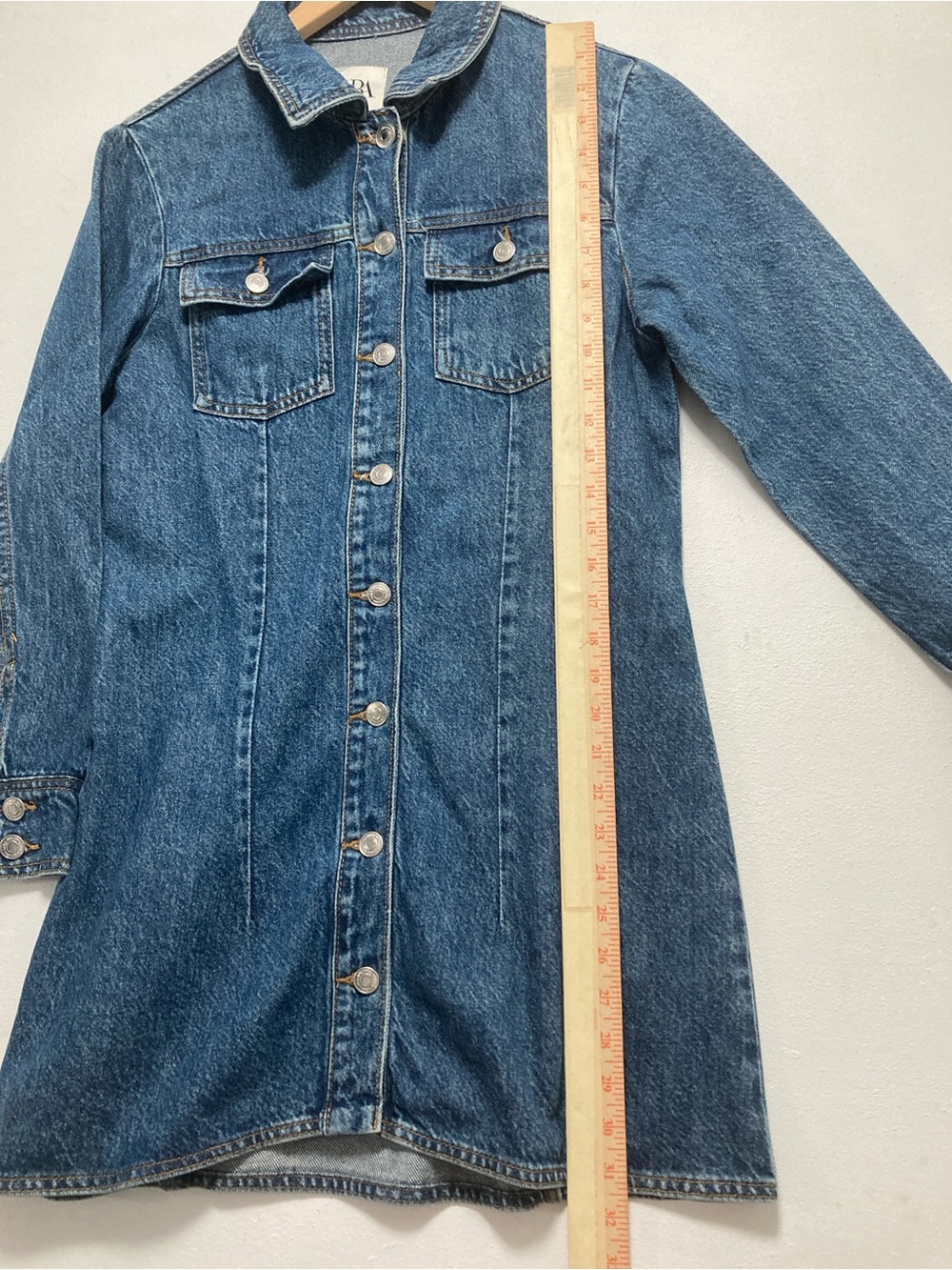 Zara Denim Mini Dress Demin Shirt Dress Size M 100% Cotton Western Y2K Blue - Picture 11 of 16